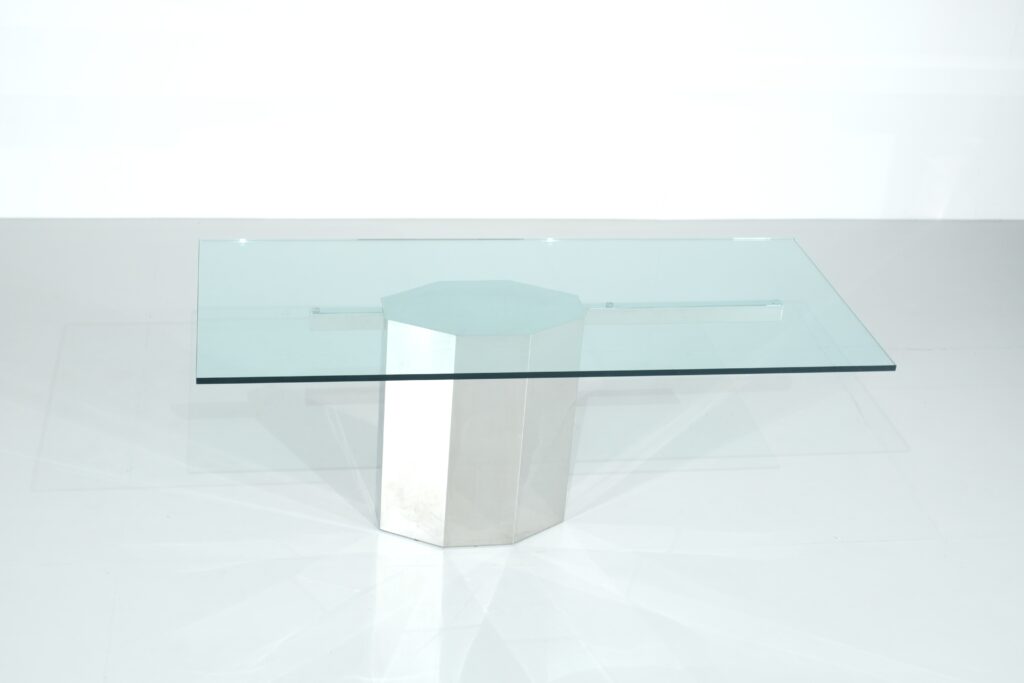 Table à manger en verre sur base chromée, Italie - 1970s