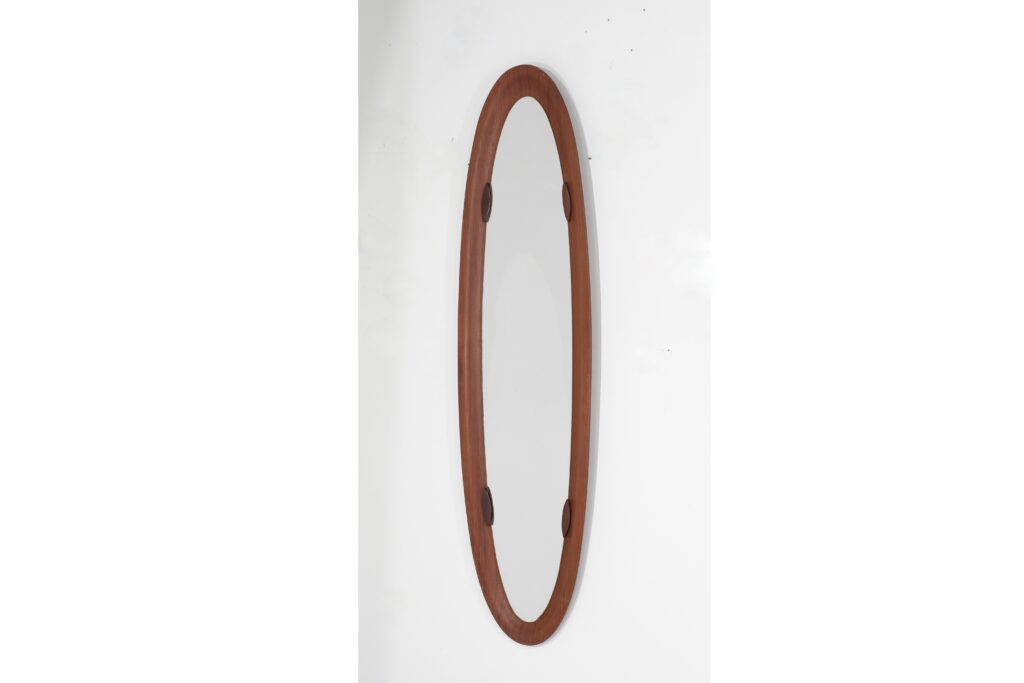 Miroir oval vintage en bois, Italie - 1960s