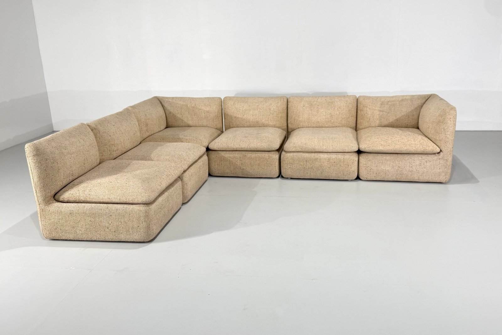 Canapé modulaire en tweed beige par Strafor, France - 1980s